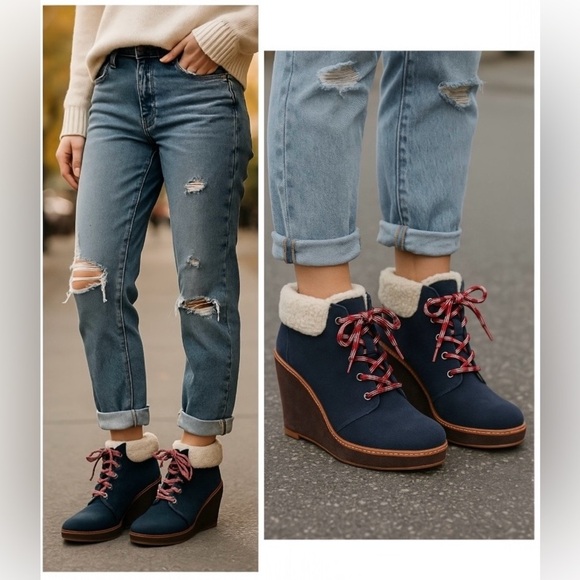 ✨ Caslon Blue Suede Faux-Fur Wedge Ankle Booties | Size 8 | NWOB - Picture 2 of 16